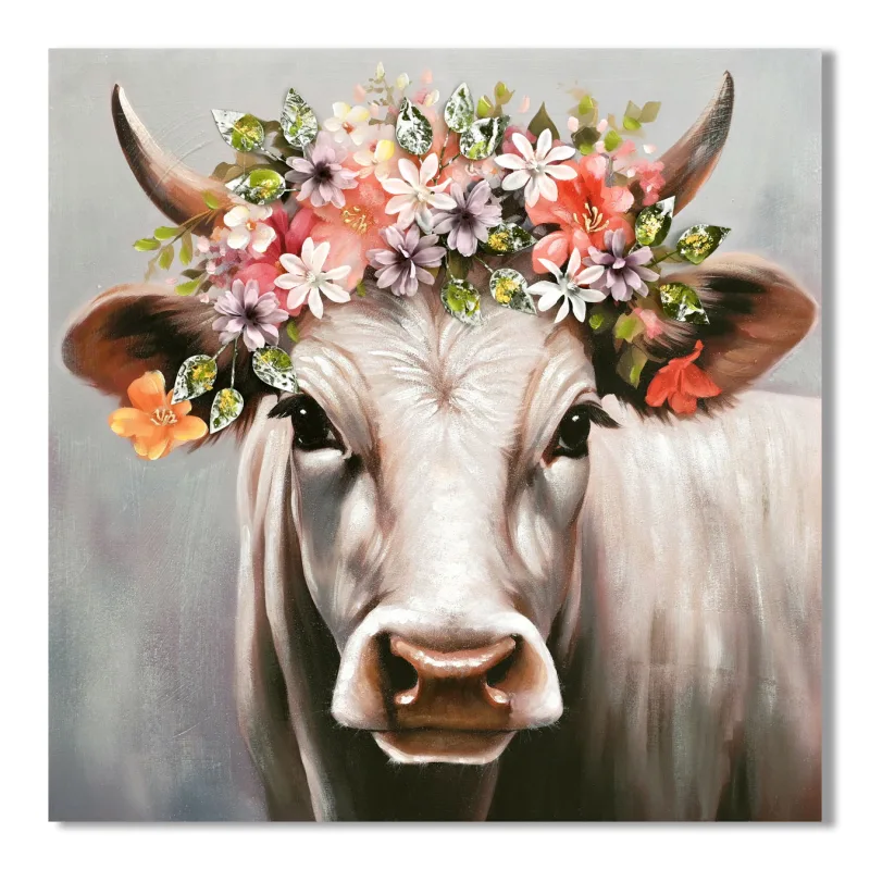 Canvas schilderij - 80x80cm - Horns Of Bloom (koe) - foto 2