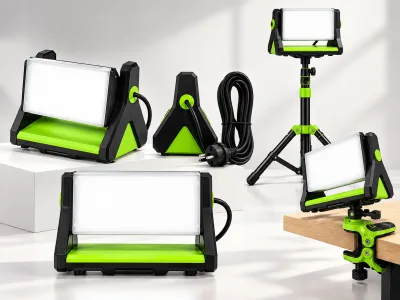 REV Ritter Y Light LED Bouwlamp met Standaard – 20W – 1600 Lumen – 5500K – IP44 – 5m Kabel – Zwart/Groen