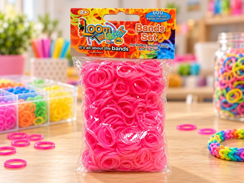 3 sets Loombandjes Loom Twister neon roze 3 x 600 bandjes inclusief haakjes en tools - foto 1