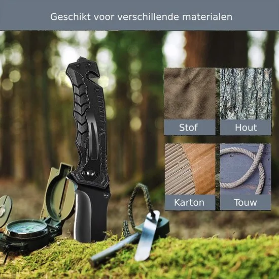 Sefaras Survival Zakmes - Inklapbaar - Broekclip - Voor kamperen - RVS - Zwart - foto 4