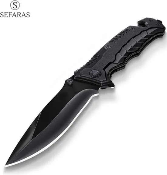 Sefaras Survival Zakmes - Inklapbaar - Broekclip - Voor kamperen - RVS - Zwart - foto 5