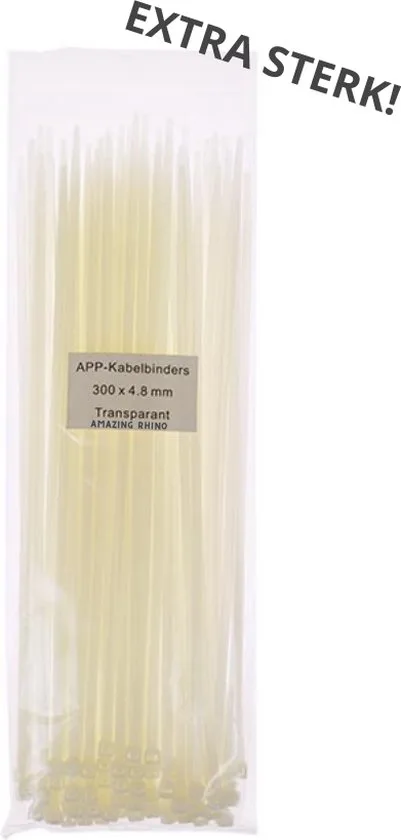TYRAPS - TIE WRAPS - KABELBINDERS 300×4,8 MM – TRANSPARANT 100 STUKS - foto 2