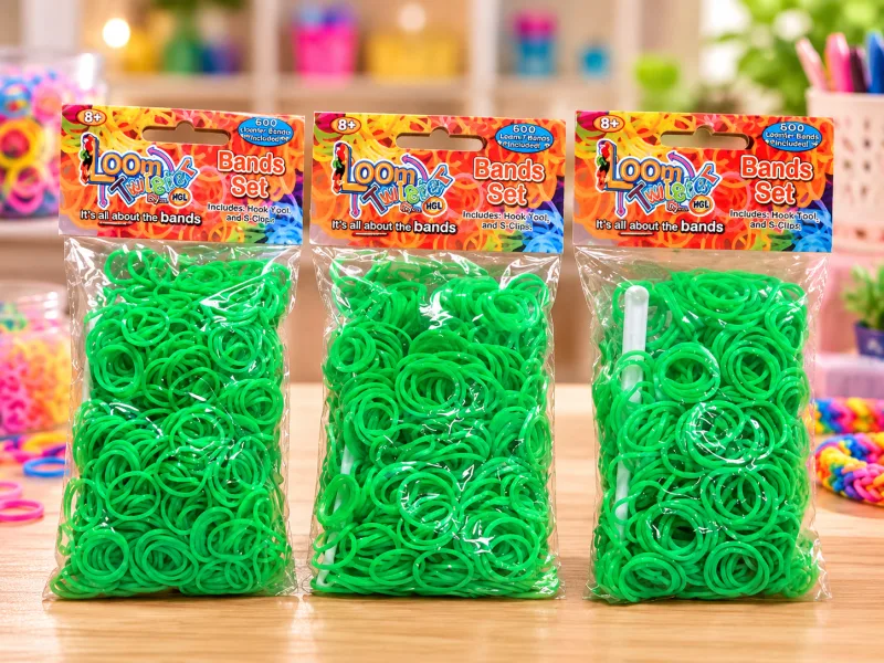 3 zakjes Loombandjes Loom Twister neon groen 3 x 600 bandjes inclusief haakjes en tool - foto 1