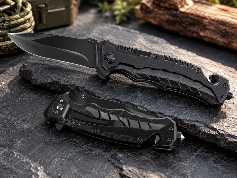 Sefaras Survival Zakmes - Inklapbaar - Broekclip - Voor kamperen - RVS - Zwart - foto 1
