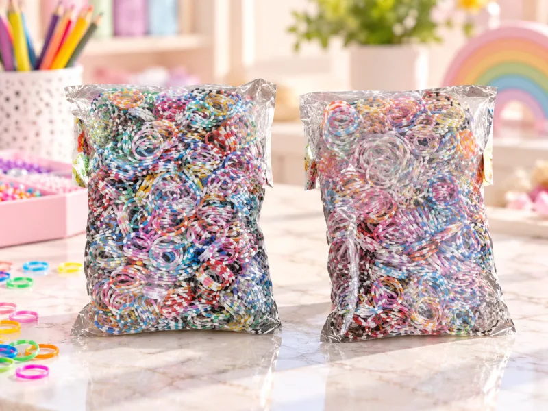 Loombandjes gestreept – Kleurenmix – 1.200 elastiekjes – Met 2 weefhaken & S-clips - foto 1