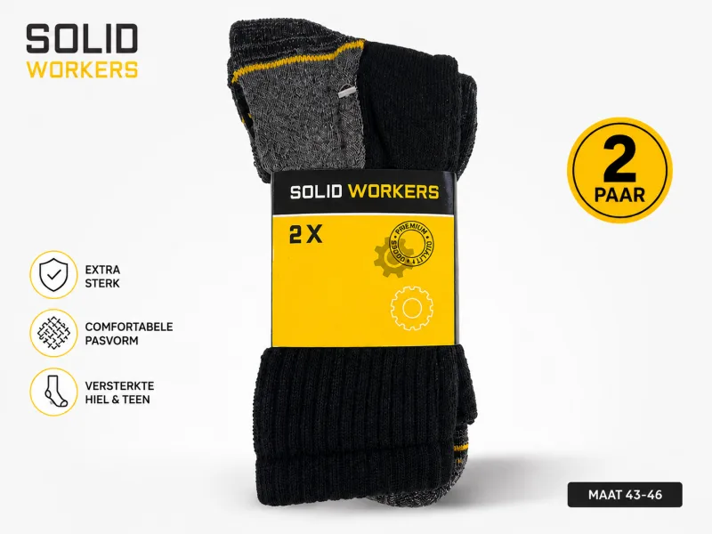 Solid Workers Werksokken Zwart (2 Paar)