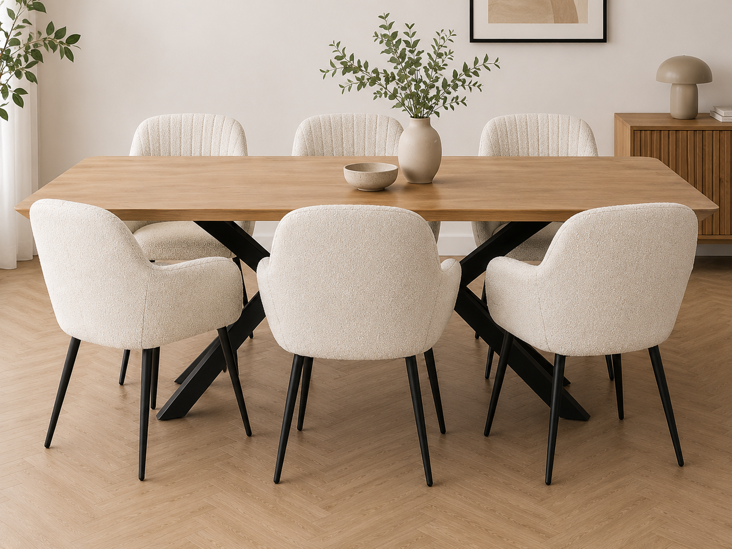 Luxe eetkamerstoelen in bouclé  Sand (2 stuks)
